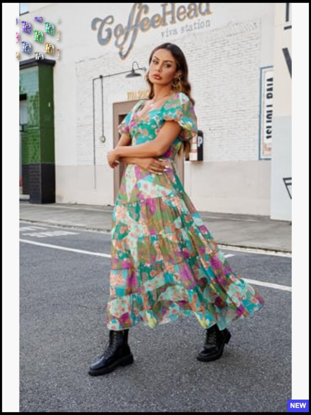 Floral Maxi Dress Smocked Bodice Puff Sleeves Bohemian Flowy Casual Summer - Picture 4 of 7